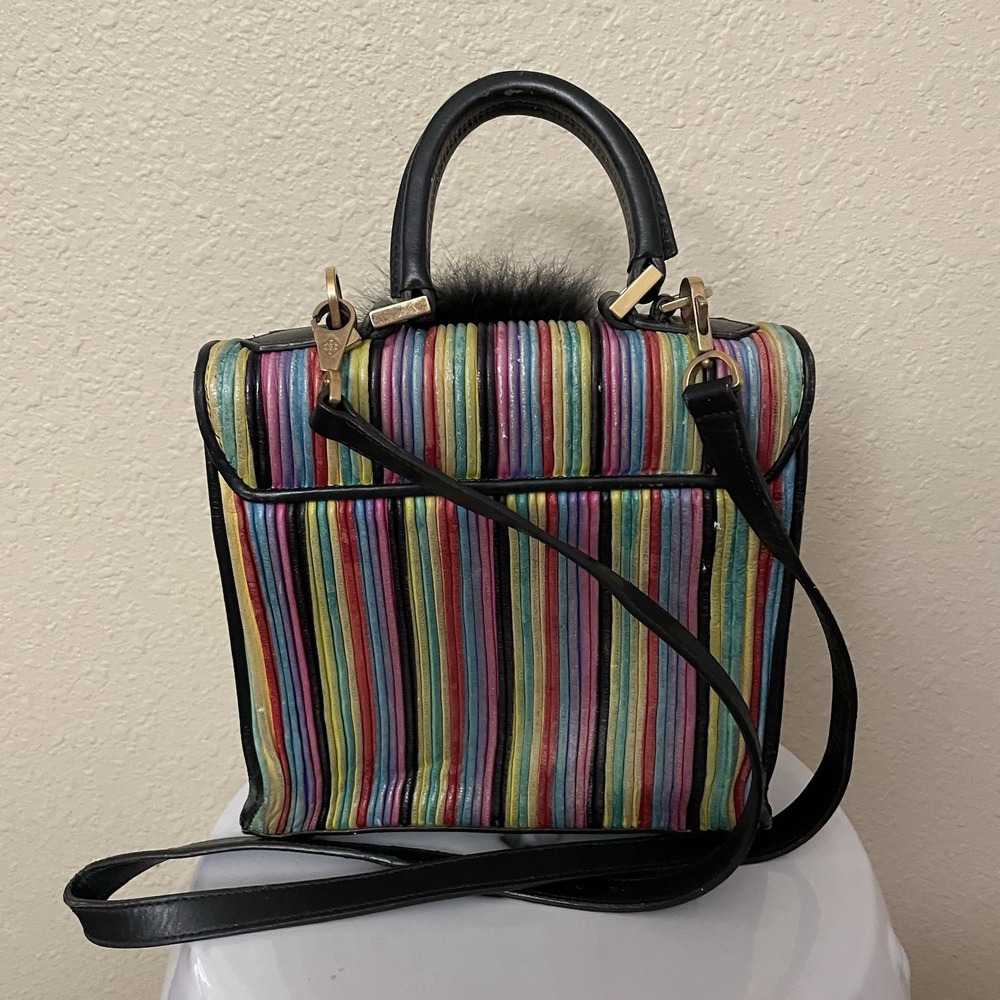 Les Petits Joueurs Rainbow Stripe Mini Crossbody Bag Grunge Distressed‎ B25 - Picture 4 of 16